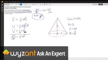 Related Rates: find dH/dt for right circular cone when dV/dt = 30 cubic feet / min