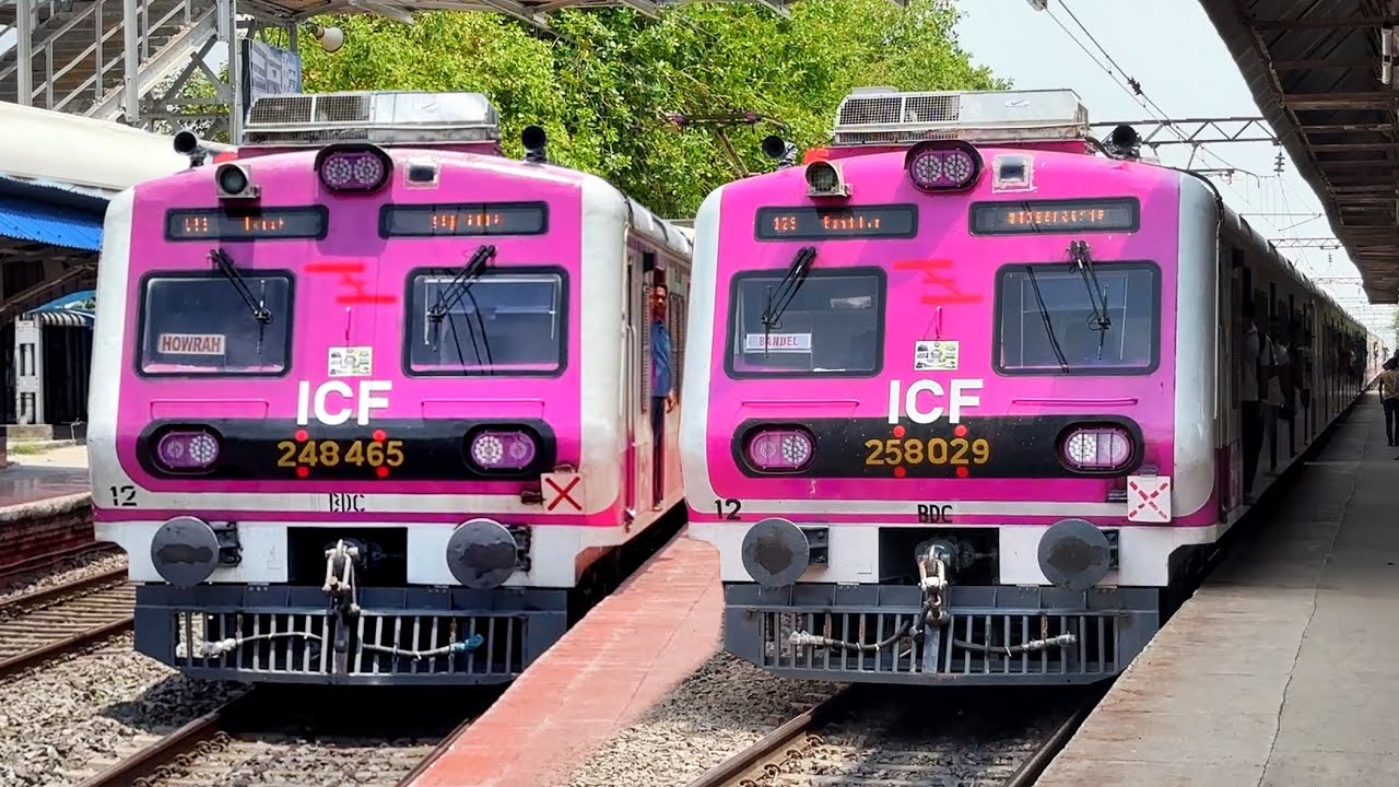 Brand new Pink colour headed ICF EMU local trains arrival and departure moments spotting.