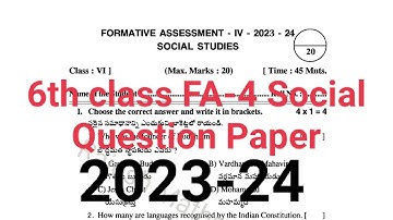 6th class FA-4 Social Studies Question Paper 2023-24 💯✍️☝️ || Formative Assessment 4