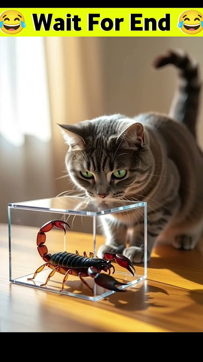 ๐ OMG! cat still to watch scorpion and try to attack on scorpion ? #funny #trending #super21