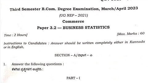 Business Statistics Question Paper Bcom 3rd Semester Exam only for Tumkur University 2023 #qpk #nep