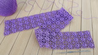 ЛЕНТОЧНОЕ КРУЖЕВО вязание крючком ЦВЕТОЧНОЕ ПОЛОТНО схема узора  Crochet Lace Ribbon flower pattern