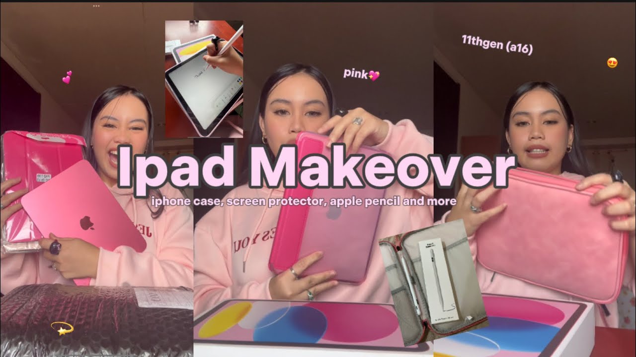 11thgen A16 pink iPad makeover💖 (iphone case,screen protector,apple pencil, bag,case and more)