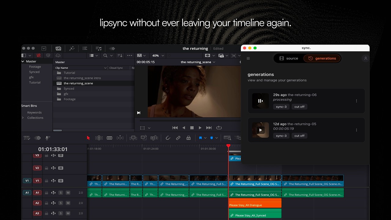 replace dialogue and change language with lip sync for DaVinci Resolve