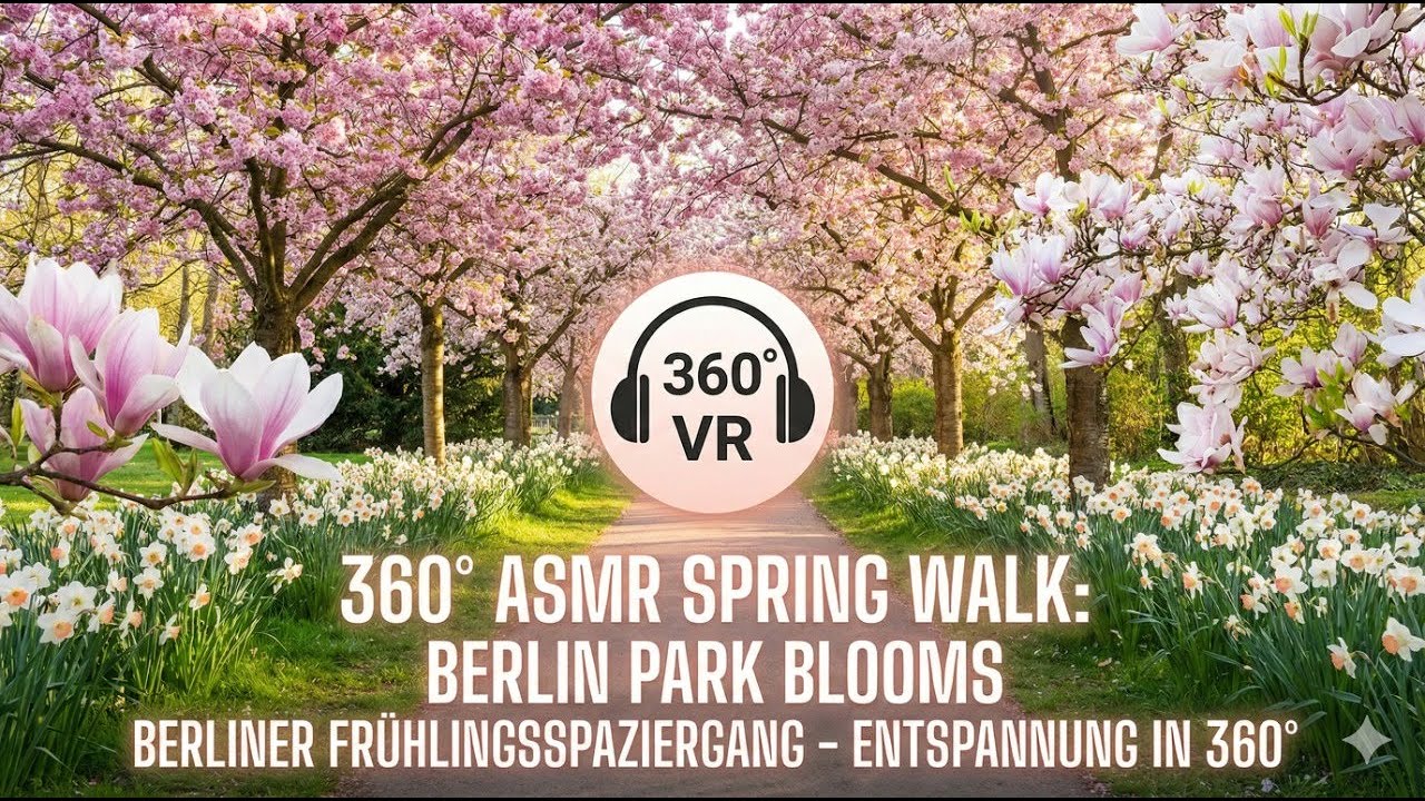 360° ASMR Spring Walk in Berlin Park Cherry Blossoms, Magnolias,  Entspannender Frühlingsspaziergang