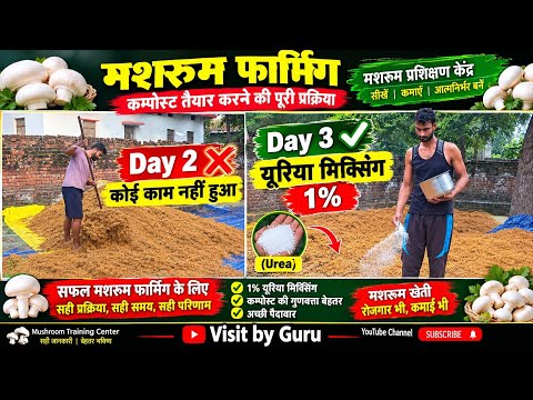मशरूम फार्मिंग Day 3 | भूसे में यूरिया की मिक्सिंग कैसे करें | 20 क्विंटल भूसे की तैयारी