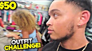 $50 THRIFT STORE OUTFIT CHALLENGE VS GIRLFRIEND!!