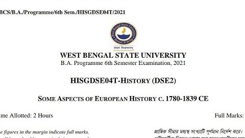 WBSU BA 6th Semester History DSE Question Paper 2021