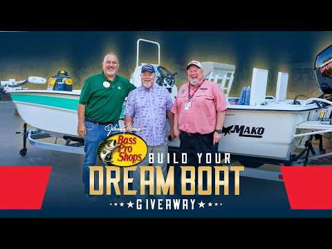 Dinghy, Waterfront, Baseball Cap. Text: MAKO Bass Pro Shops BUILD YOUR DREAM BOAT G GIVERWAY