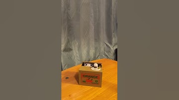 Cat in the box stealing coin bank