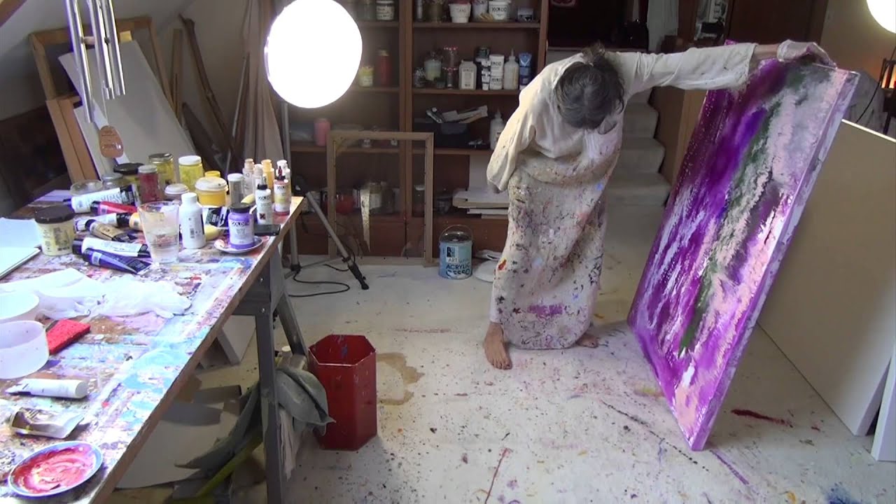 Abstract Acrylic Painting Demo - Liquid Number Two - Marlis painting in her studio