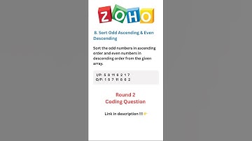 Zoho Round 2 | Odd Ascending, Even Descending 🔢⚖️ | Array Sorting Logic #coding #sortevenandodd