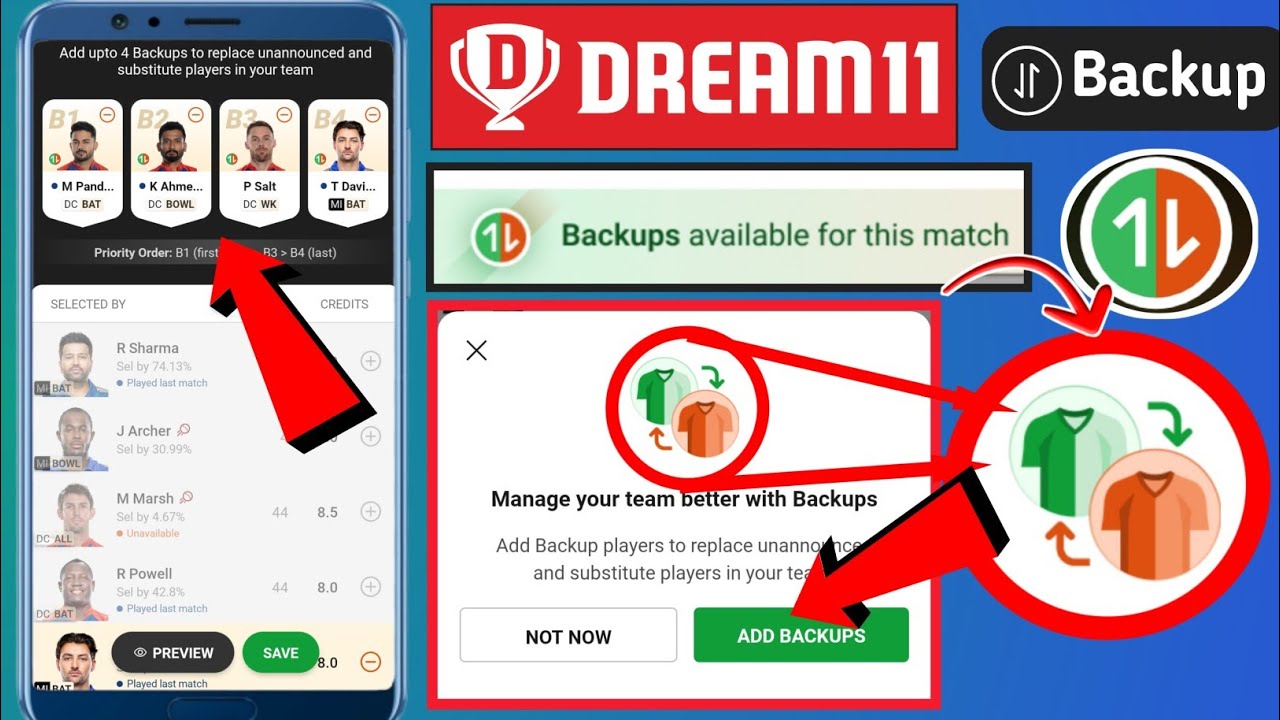 Dream 11 me backup player add kaise karen / dream 11 sabtitute player