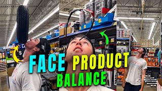 Walmart Shopper Balances Products on Face