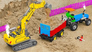 diy tractor mini bulldozer loading full trolly soil | Construction Vehicles: tractor, excavator work