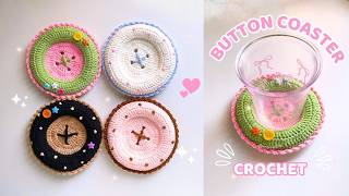 How to crochet button coaster for beginners 😊 Step by step 🔘 So cute and Easy #movadiy