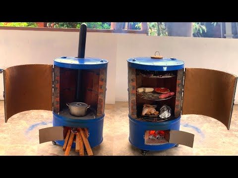 Creative concept 2 in 1 outdoor multi purpose oven from cement and non iron barrel