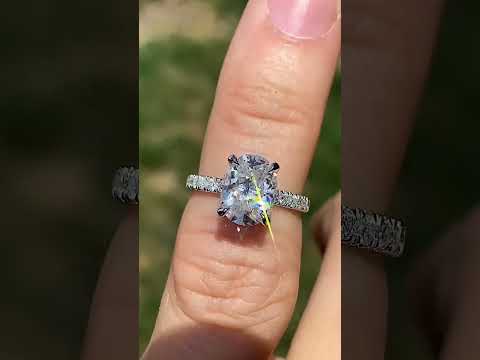 Diamond Collar Oval Moissanite Engagement Ring - 2mm ring video