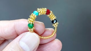 【DIY】Jewelry Making Idea⁑Beaded Ring⁑ Beading Tutorial⁑ビーズリング⁑ビーズステッチ⁑ビーズアクセサリー⁑ビーズワークアイデア⁑串珠指环教程