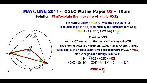 Paper2-CSEC-MATHS-360 ~ Circle Geometry & An Isosceles Triangle ~ May/June 2011 Number 10aiii