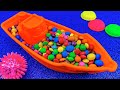 Space Satisfying Video | How To Orange Boat with Multicolor Slime Balls & A lot of Sweets ASMR