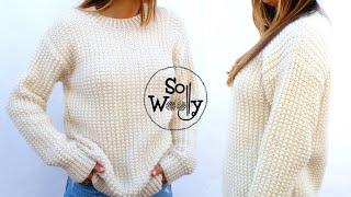 How to knit a Sweater with straight needles (round neck/long sleeves) - So Woolly