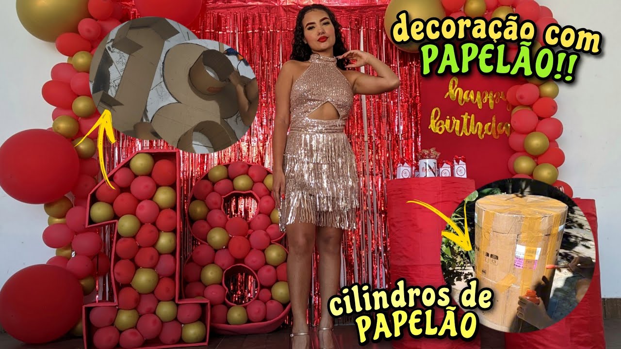 DIY DECORAÇÃO DE FESTA *GASTANDO POUCO!!* | ANIVERSÁRIO 18 ANOS: TEMA VERMELHO E DOURADO ❤️