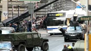 World War Z filming Glasgow - camper van crashes into bus