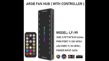 ARGB PWM Fan Hub, 9 ports 5V-3PIN ARGB 12V 4PIN PWM Fan Hub with Controller and SATA Power Input,