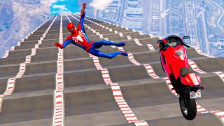 Spiderman Motorcycle & Mega Ramp Stunt Race Challenge In GTA 5