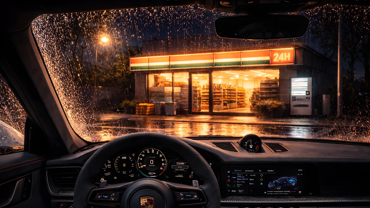 Rainy Night Drive - Stopping at a 24/7 Convenience Store | Lofi Beats