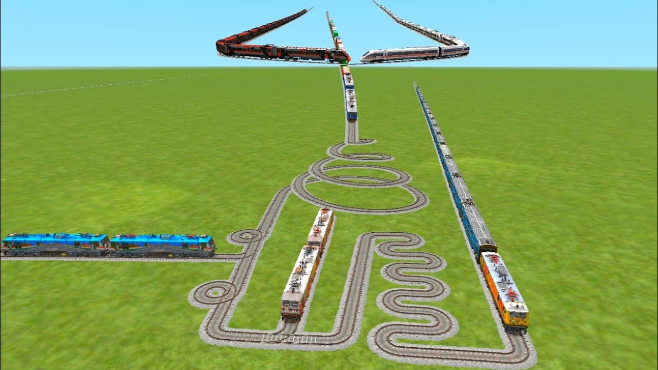 Indain train simulator electric running enjeen ground railway station track locomotive local train 