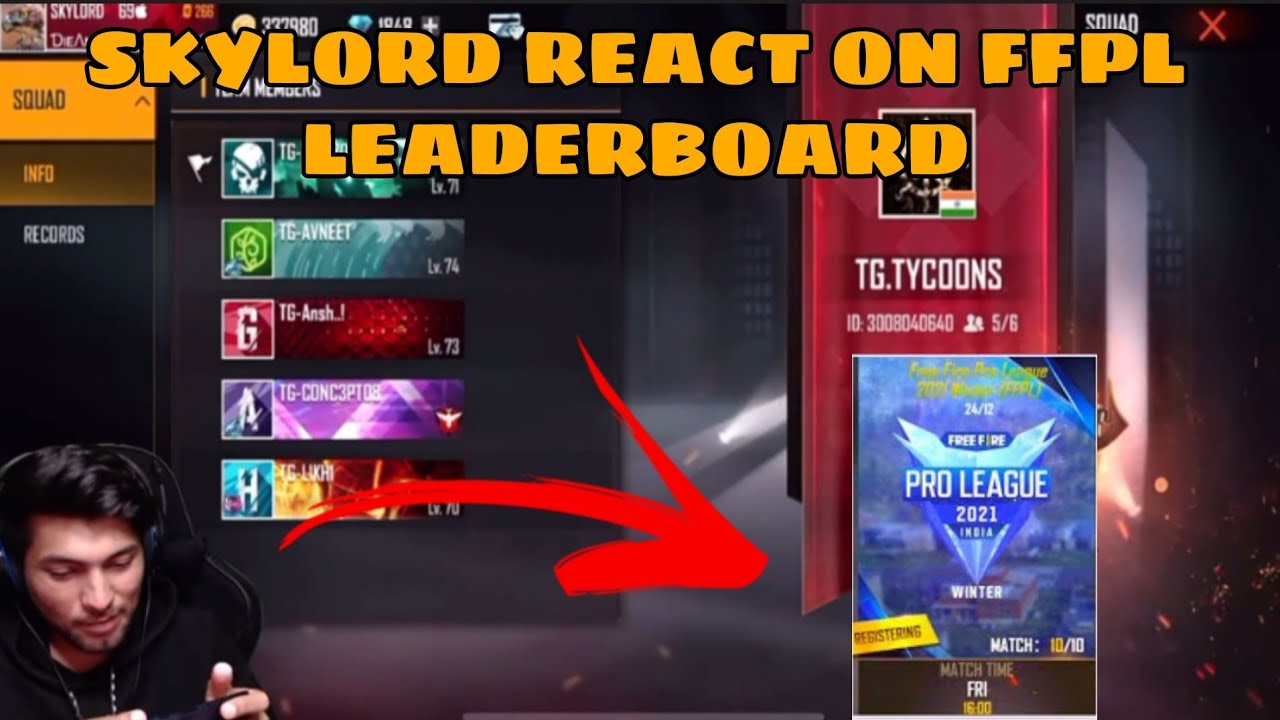 SkyLord Live Reaction On Free Fire Pro League Leader Board