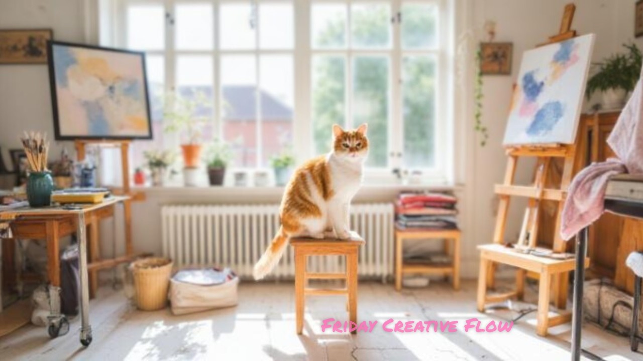 Sunny White Art Studio 🎨 Light Academia Lofi | Creative Morning Ambience & Cat Purr