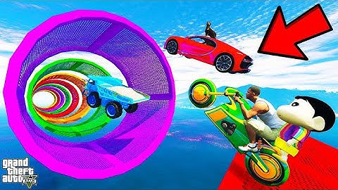 FRANKLIN TRIED IMPOSSIBLE TUBE TUNNEL MEGA PARKOUR RAMP JUMP CHALLENGE GTA 5 | SHINCHAN and CHOP