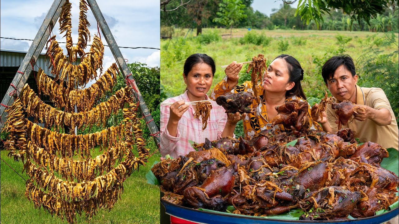 Traditional Making Sun-Dried Bamboo Shoots By Hand For Cooking with Chicken - Kitchen Foods