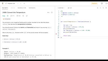 Leetcode Problem 2469. Convert the Temperature. Leetcode Solution 2469 EASY. Javascript
