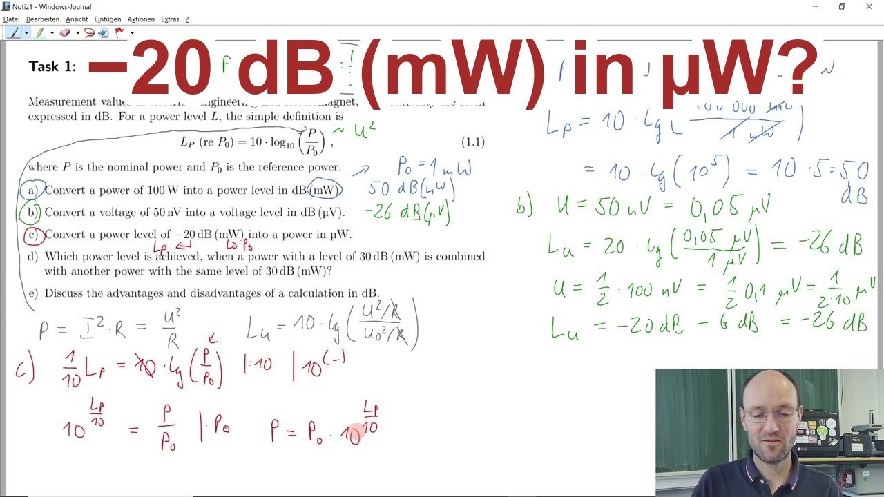 EMC Task 1 c): How to convert a power level of −20 dB (mW) into a power in µW?