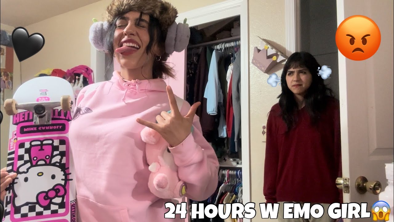 I SPENT 24 HOURS IN MY EMO LITTLE SISTERS ROOM😱😈!!!