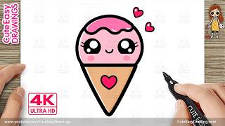 how draw cute ice cream cone easy step step drawing kids