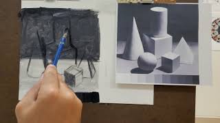full uncut video demonstration, painting class: value study with simple form