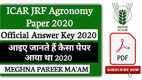 ICAR JRF Agronomy Solved Question Paper 2020 | Meghna Pareek Ma