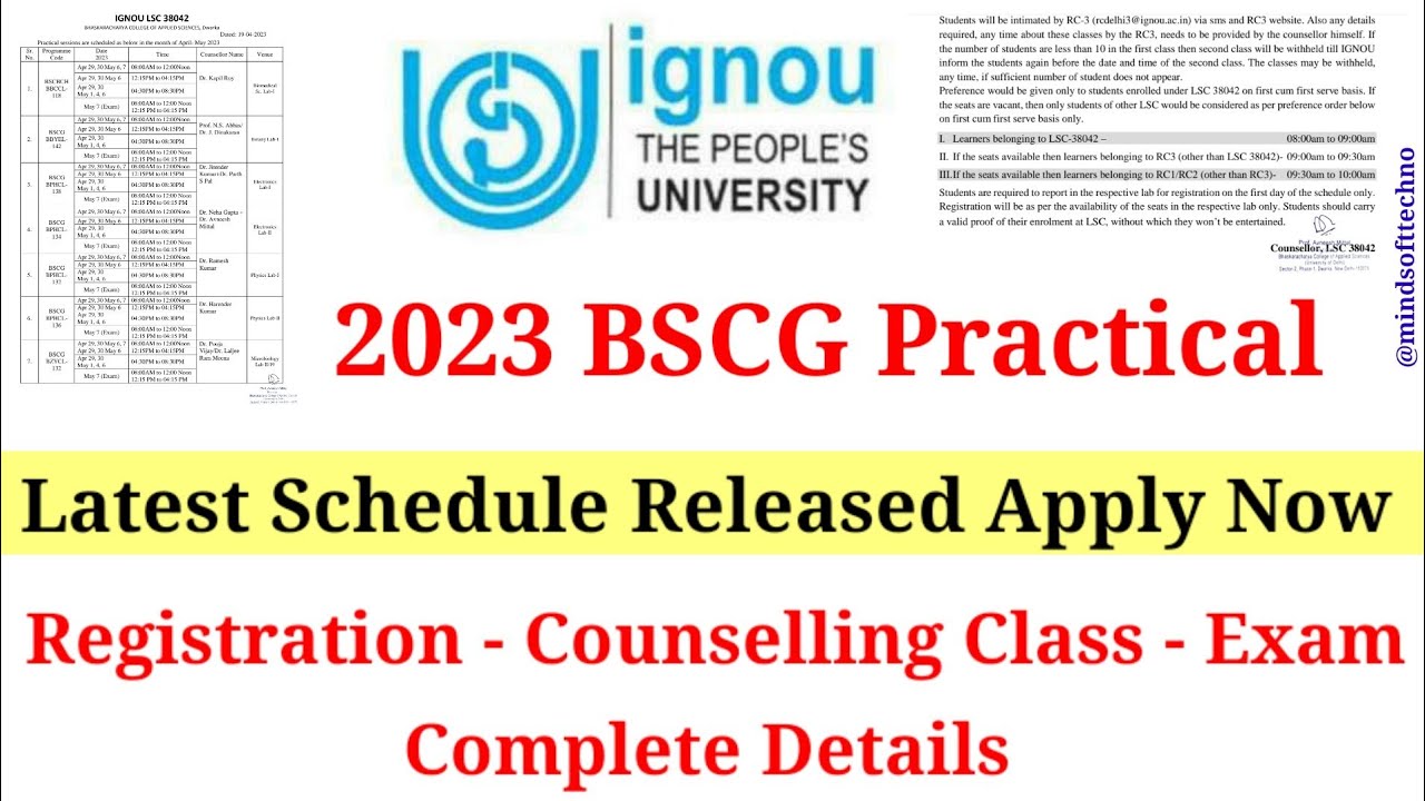 IGNOU April And March 2023 Practical Schedule | BSCG Practical  Registration, Lab Classes Or Exam