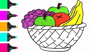 How To Draw Fruit Basket Coloring Easy | Coloring For Kids | Art Tutorials For Kids