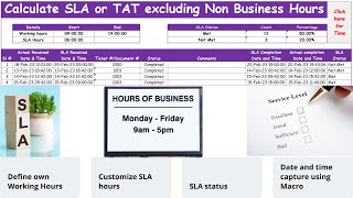 Excel tracker to Calculate SLA or TAT excluding non business hours and considering SLA hours #BPO