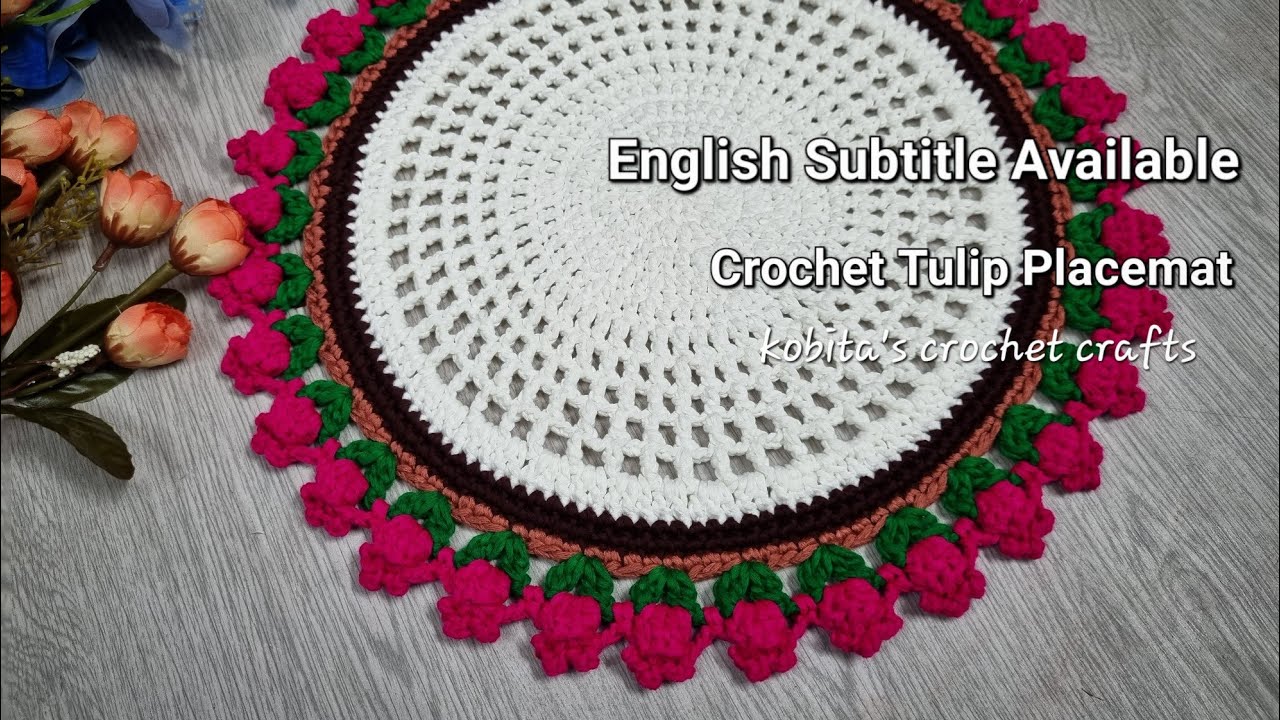 Crochet table mat Crochet tulip placemats Crosia thalposh design কুশিকাটার টেবিল ম্যাট