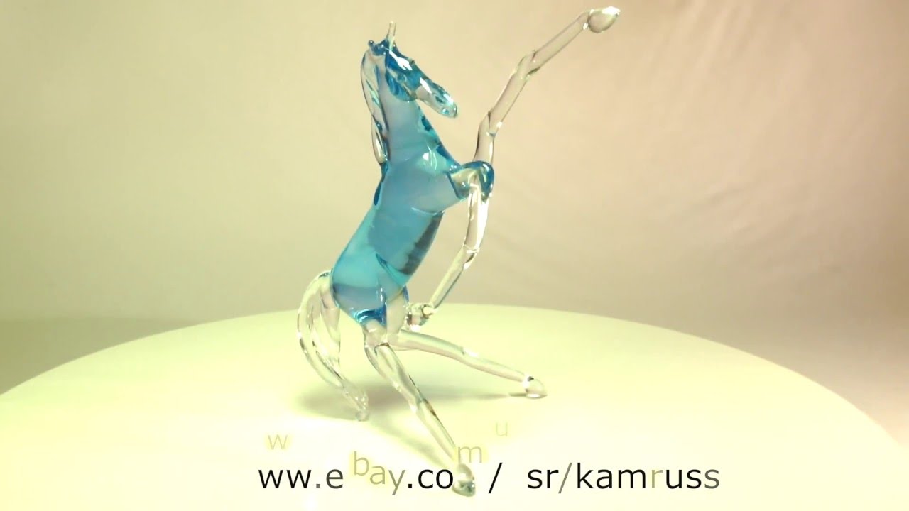 Blown Glass Figurine Light Blue HORSE Murano Art Miniature Lampwork Home Decor