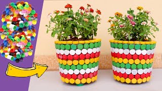 Casting Colorful Flower Pots from Cement and Plastic Bottle Caps