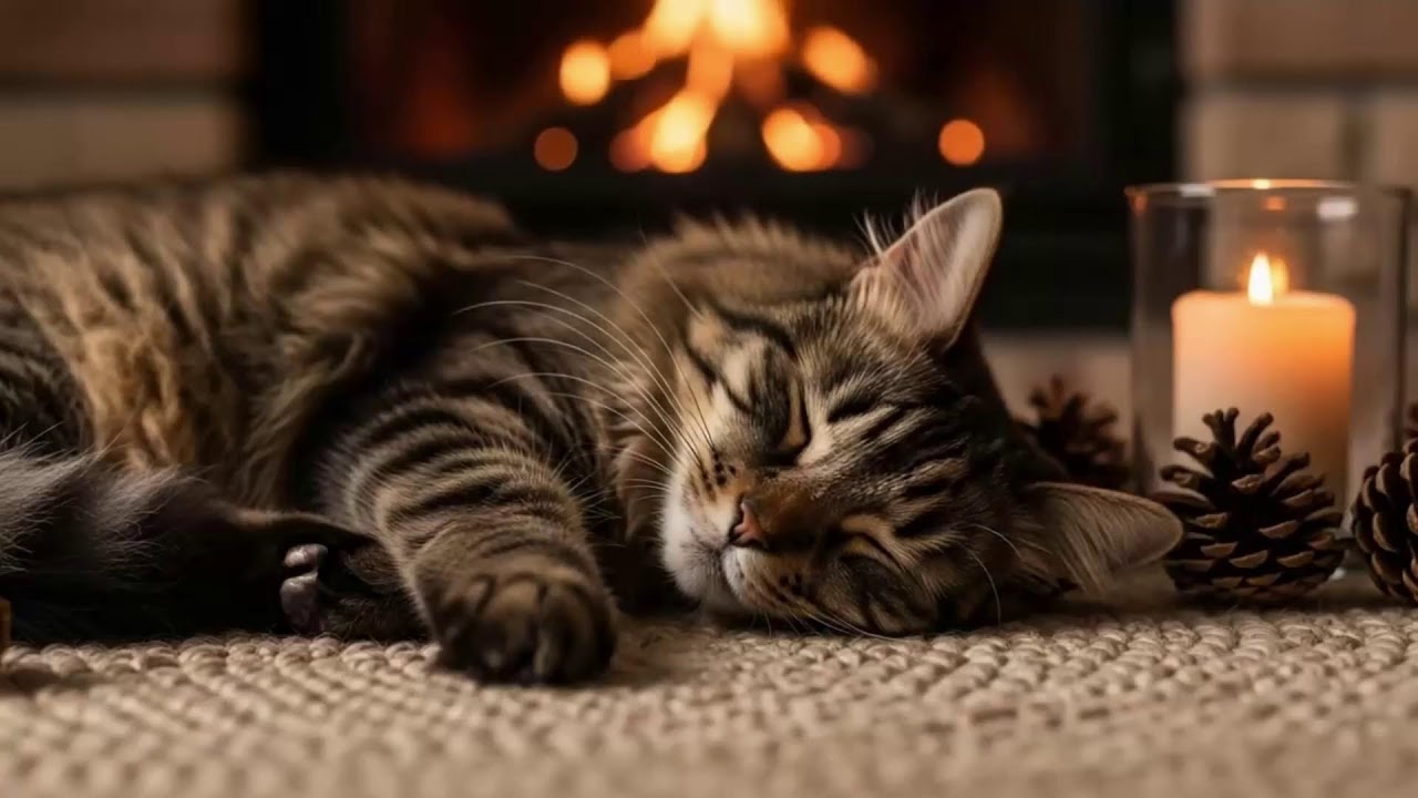 Cat Relaxation Music 432Hz 🐈 Deep Sleep Therapy With Cozy Crackling Fire Comfort