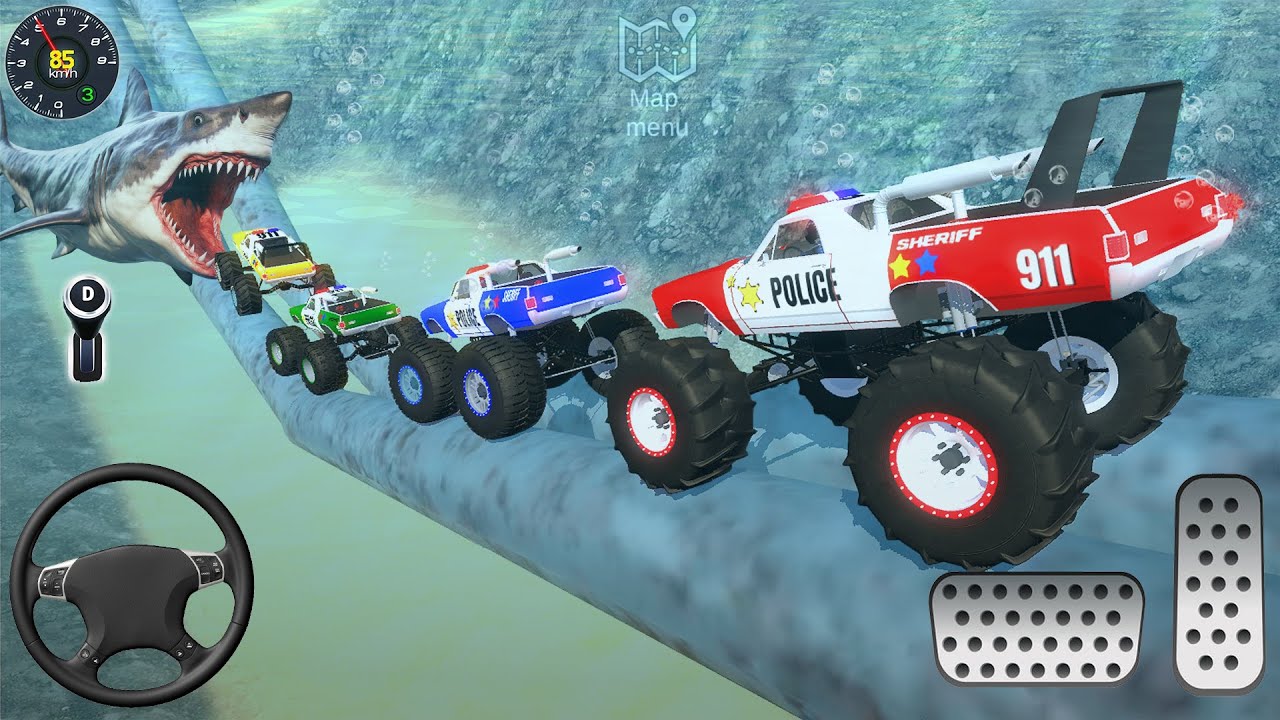 Mega Ramp Monster Truck Stunt Racing Simulator 3D - Impossible Police Car Driver - Offroad Gameplay